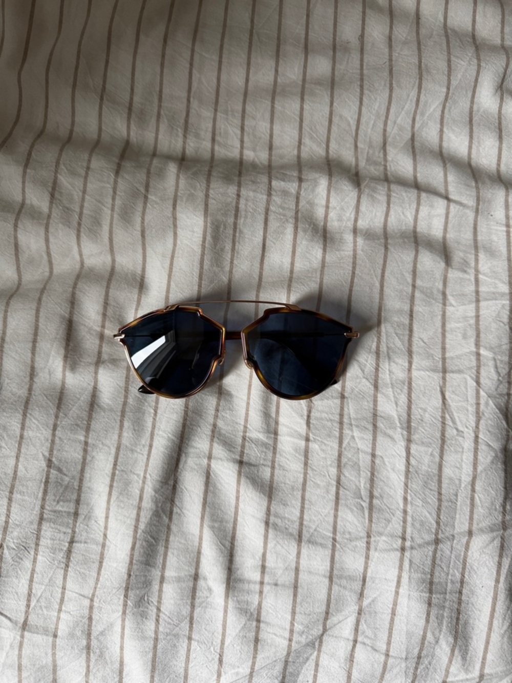 Dior Round Sunglasses with Dark Blue Lenses and Gold Frame